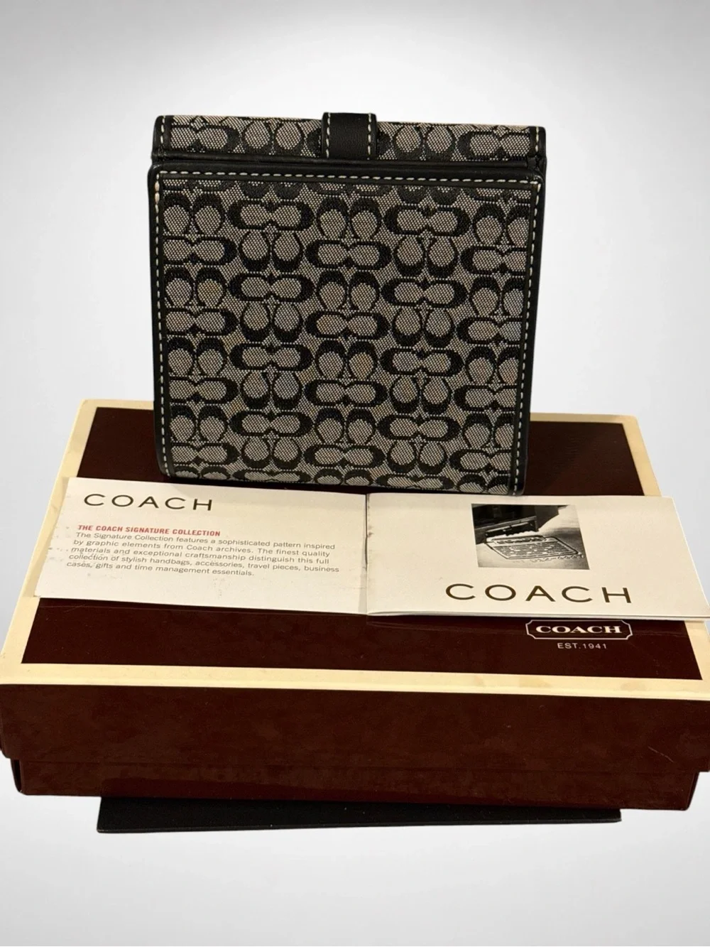 COACH Soho Signature Compact Wallet Black Jacquard Leather Buckle Y2K NWT - Picture 3 of 11